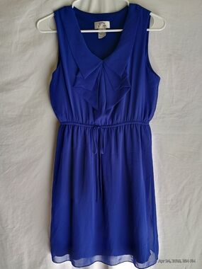 Sweet Storm Cobalt Blue Sleeveless Midi Dress with Ruffle Front